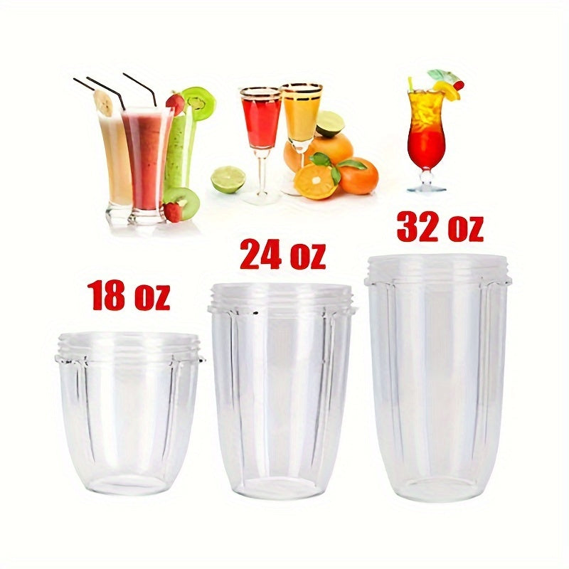 Nutribullet sharbat chiqaruvchi uchun 18, 24 va 32 untsiya o'lchamdagi almashtirish stakani, shaffof, 600W va 900W modellari uchun mos.