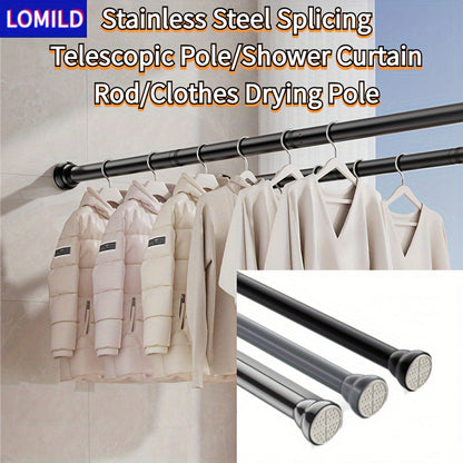 Upgrade your space with the LOMILD Stainless Steel Black Telescopic Rod. This versatile no-drill pole can be used for shower curtains, window drapes, and closet rails. The classic design features textured grip end caps for a stylish touch. Enjoy the