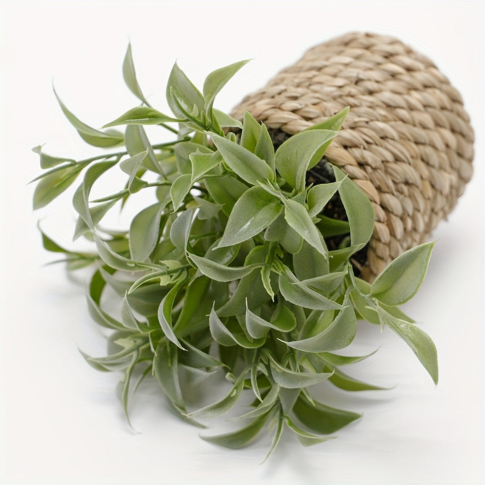 1pc Artificial Green Plant Potted Plant for Indoor and Outdoor Home Decoration, Mini Potted Plant made of Grass Woven Rope.