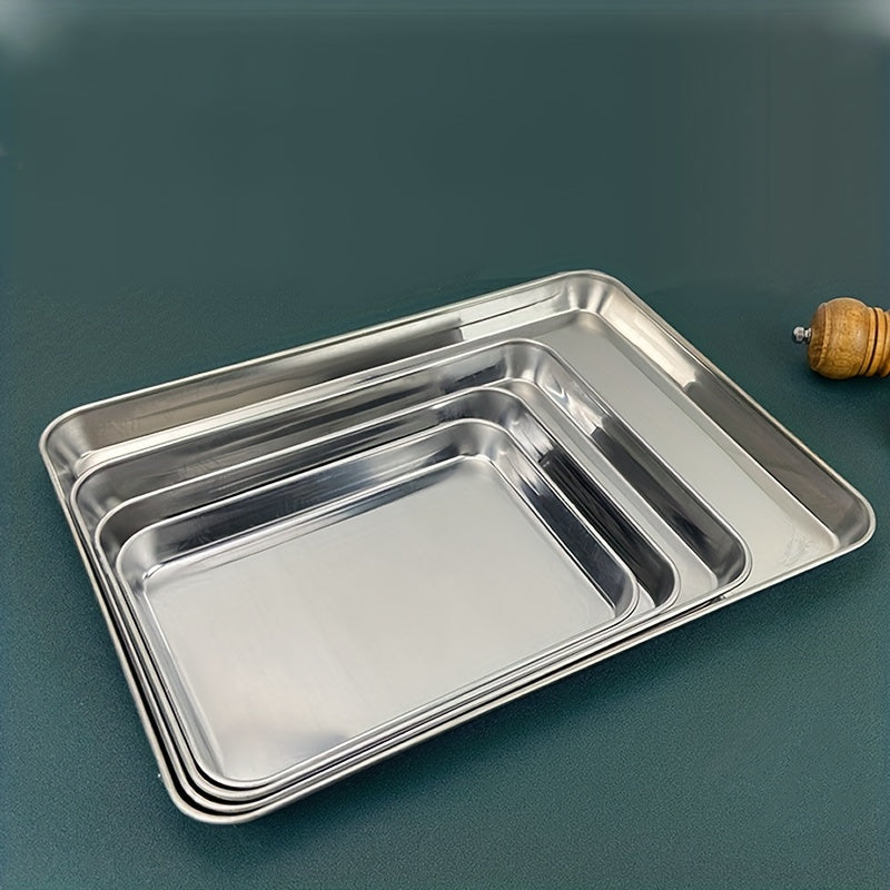 Must-Have Stainless Steel Square Plate for Steaming Rice, Vermicelli, BBQ, Disinfection, and Oil Filtering - Essential Tool for Japanese Kitchens, Drainage Plate, and Oil Filter Tray