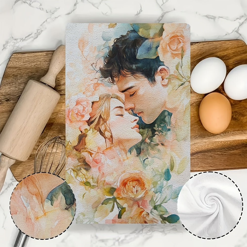 Set of 2 Romantic Floral Kitchen Towels - Made of Ultra Soft, Highly Absorbent Polyester Material, Each Towel Measures 40.64x60.96 cm. Easy to Clean with Machine Washable Feature. Ideal for Holiday Decor and Everyday Kitchen Use.