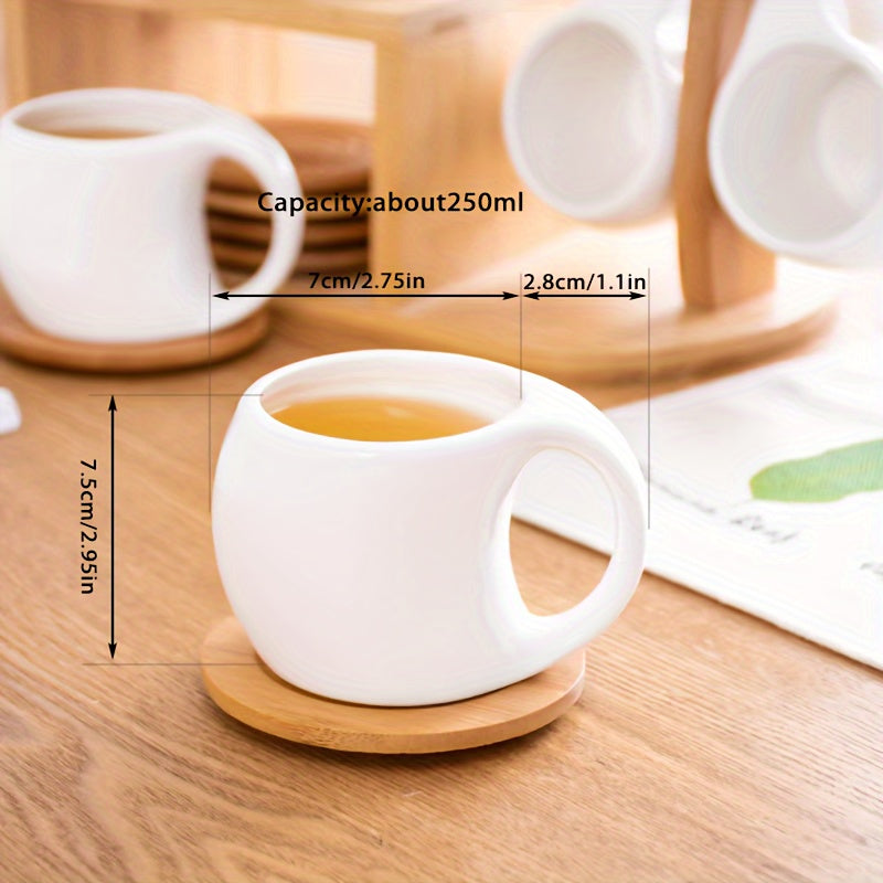 Cute ceramic coffee set for office and home use, dishwasher and microwave safe, 8.5-ounce capacity.