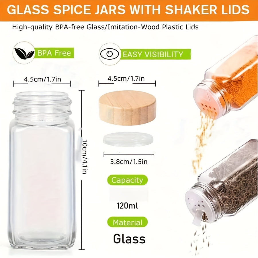 Set of 12 Airtight Glass Spice Jars, 120ml - Salt and Pepper Shakers for the Kitchen with Pour Lids and Detachable Sift Holes, Perfect for Seasoning and Storage. Great for Outdoor Picnics, BBQs, and More. Plain Design.