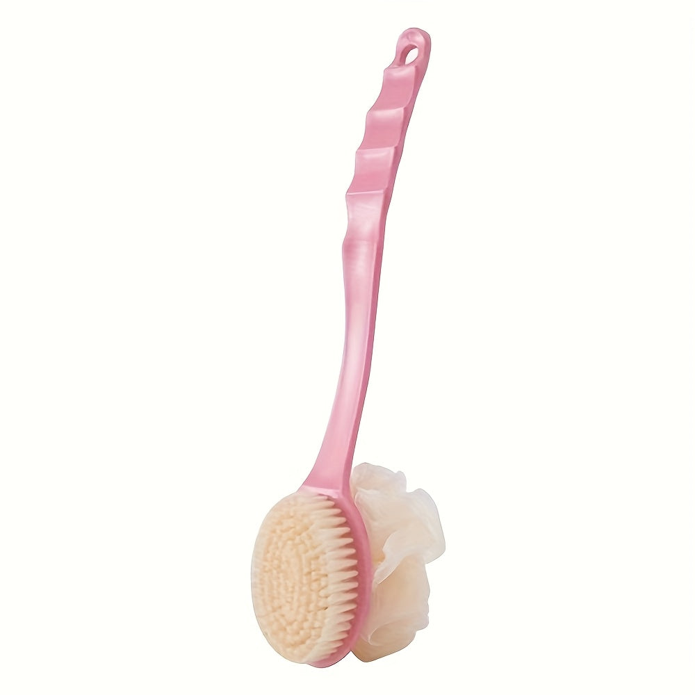 Double-headed bath brush with soft loofah for back scrubbing, battery-free and oil-free