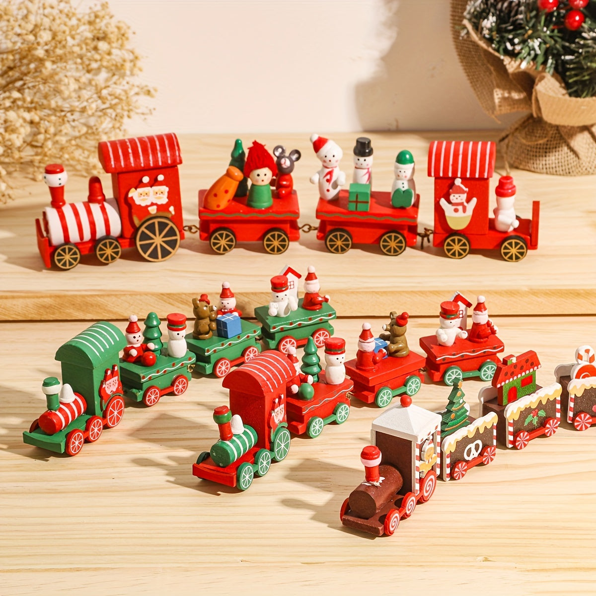 Wooden train ornament for a Merry Christmas celebration - ideal tree decor and gift.