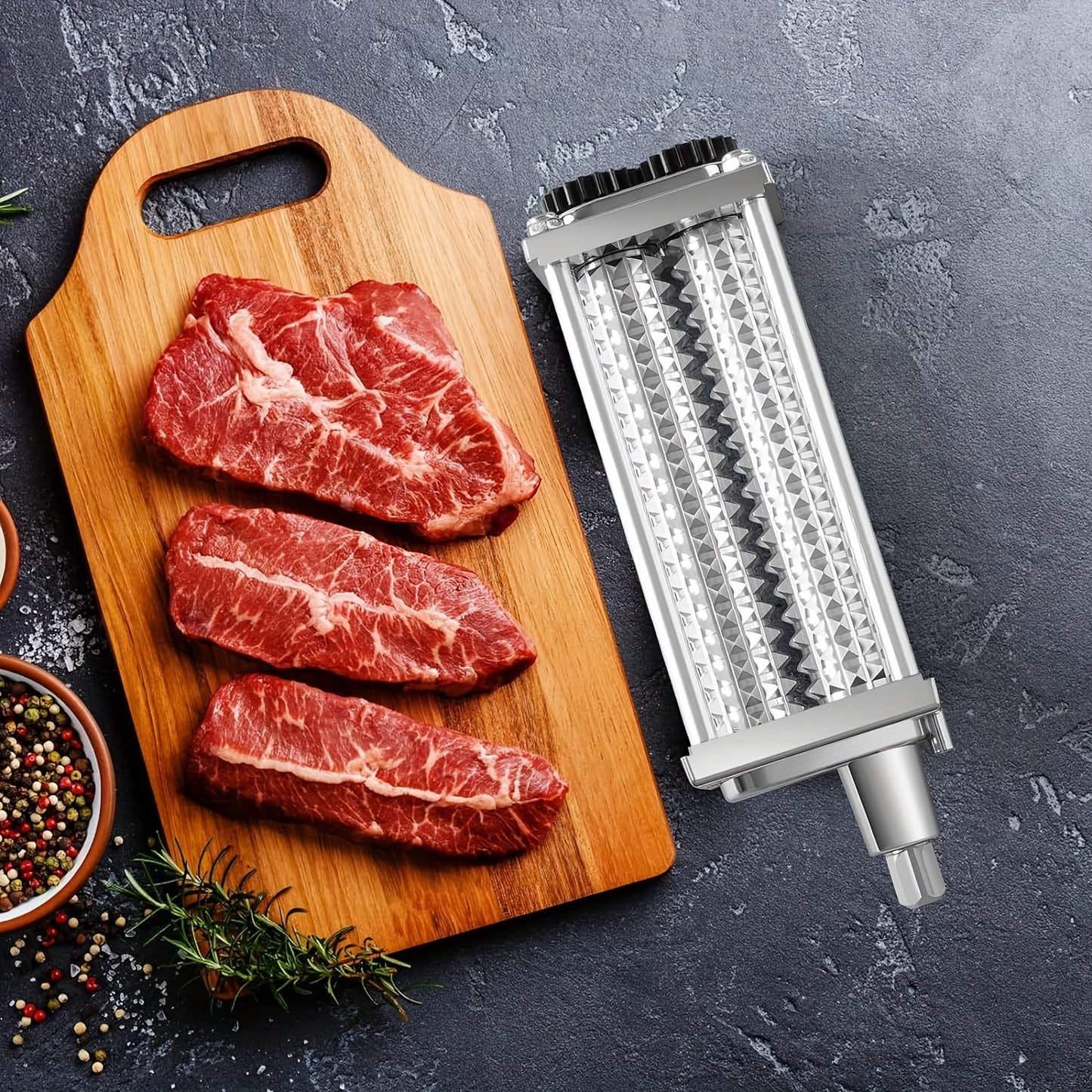 Compatible with all KitchenAid household vertical mixers, these meat tenderizer accessories are designed to make meat easier to chew, enhance marinade absorption and tenderize the meat for a more delicious result. They can also be easily cleaned in the