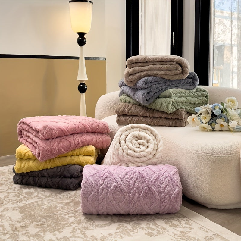 Stay cozy year-round with this modern Jacquard Chenille Bed Blanket. Crafted from soft, warm polyester, it features a striped pattern in mixed colors that adds a touch of style to any room. Machine washable for easy care, this blanket is ideal for the