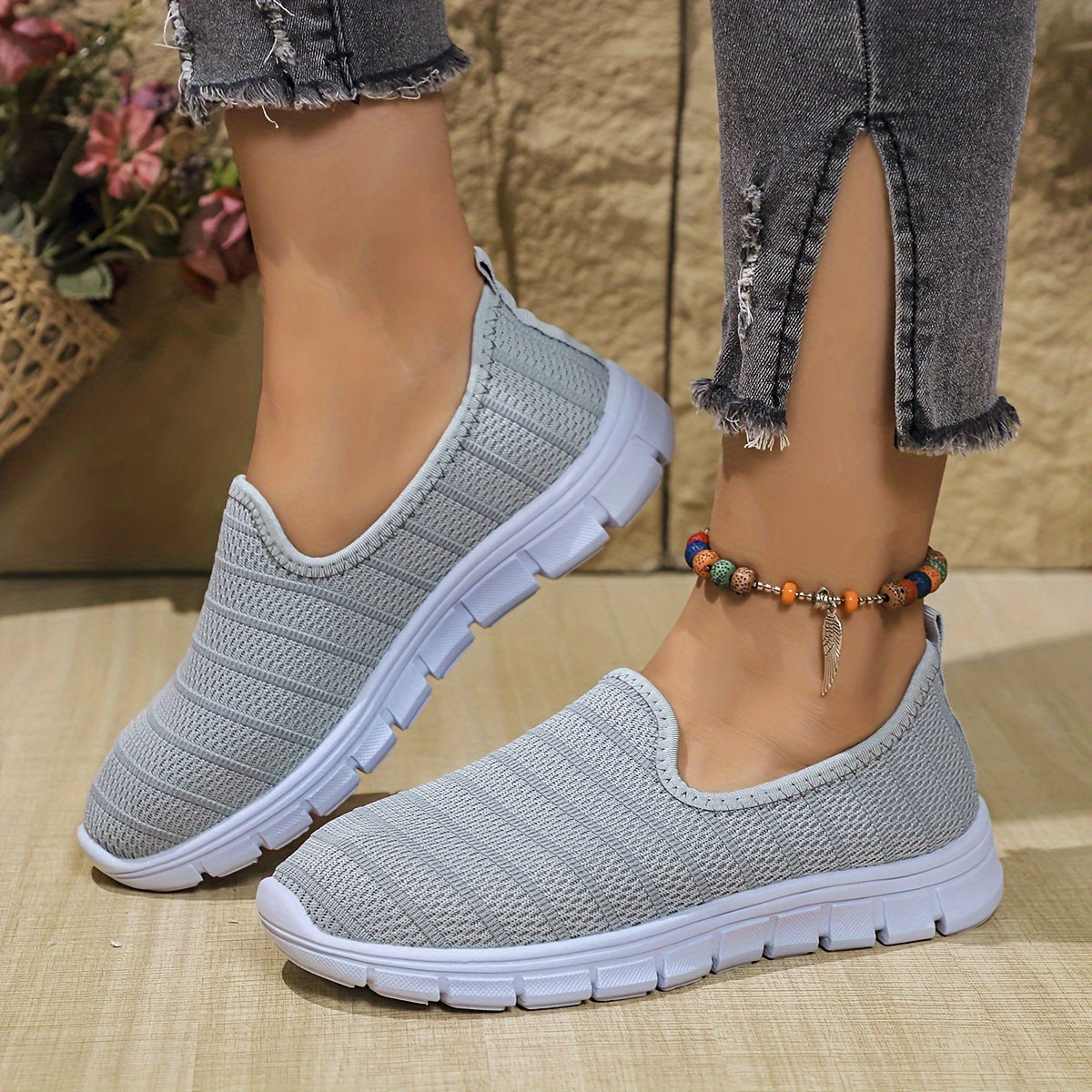 Women's Breathable Slip-On Casual Sock Sneakers, Lightweight Outdoor Sports Shoes in plus size.