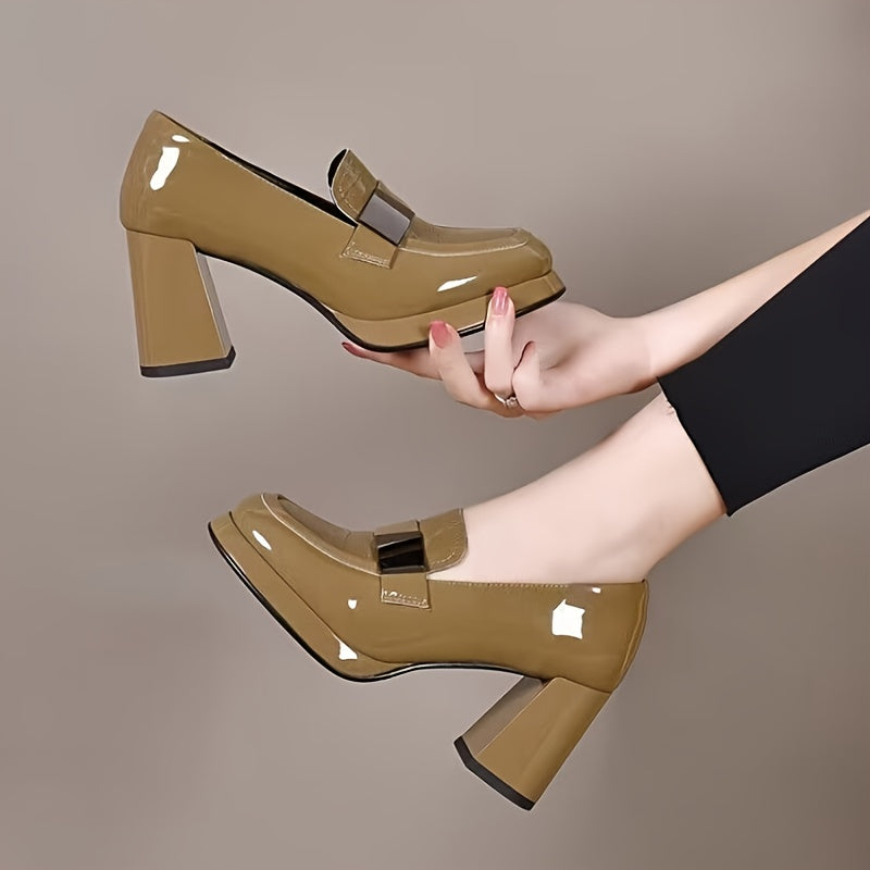 Women's Solid Color Block Heels and Stylish Black Dress Pumps.