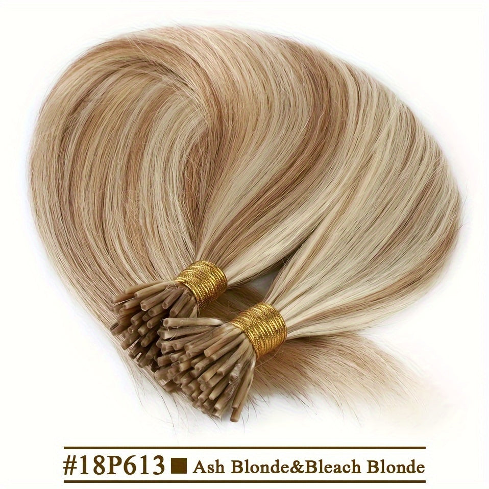 Brazilian human fusion hair extensions with straight I tip, 50pcs/set, natural color, 40.64-66.04 cm.