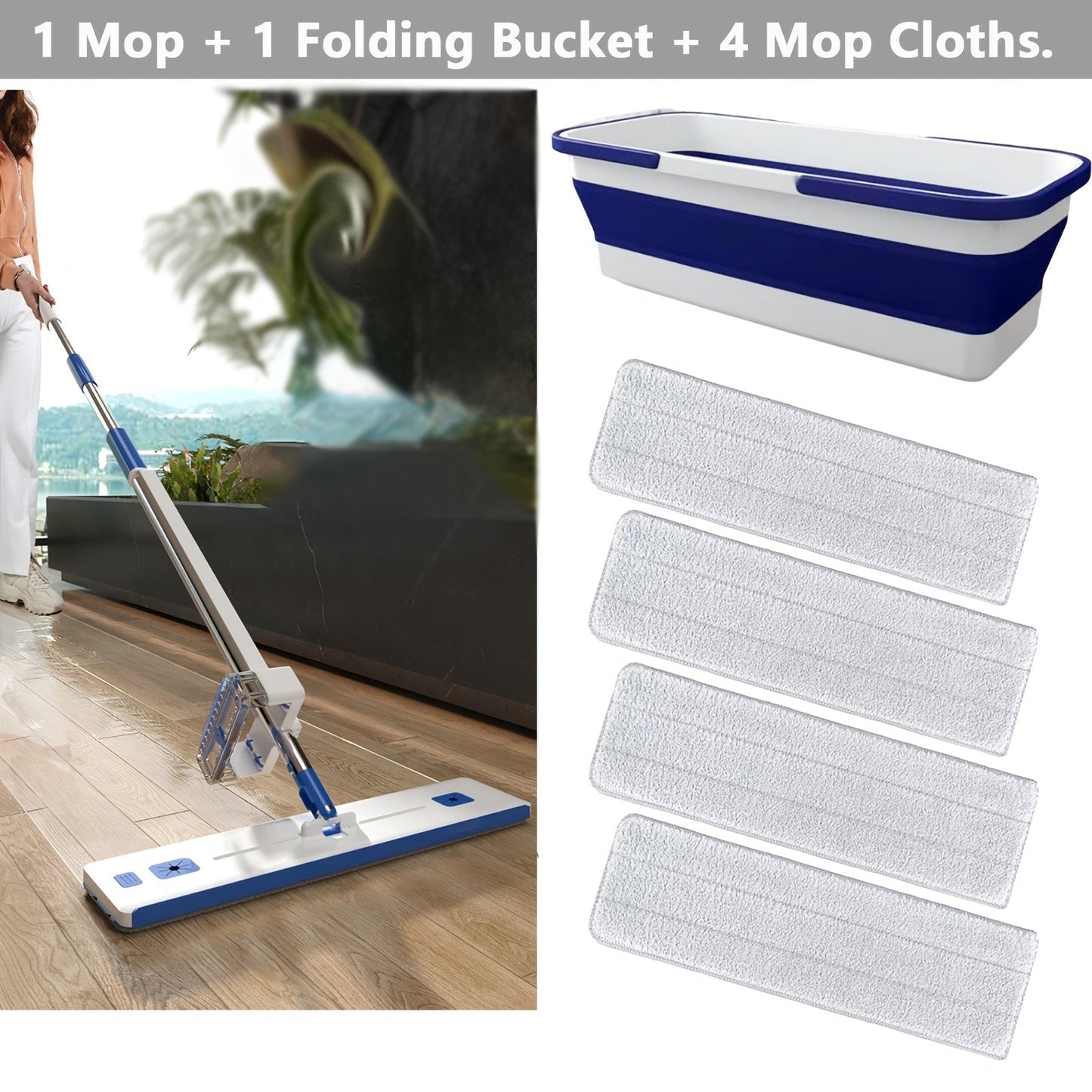 Hands-free 360° Rotating Microfiber Mop And Bucket Set with Dewatering Scraper - perfect for easy pet hair removal from any surface, wet or dry. Ideal for use in homes, hotels, and schools. A must-have tool for effortlessly removing pet hair.