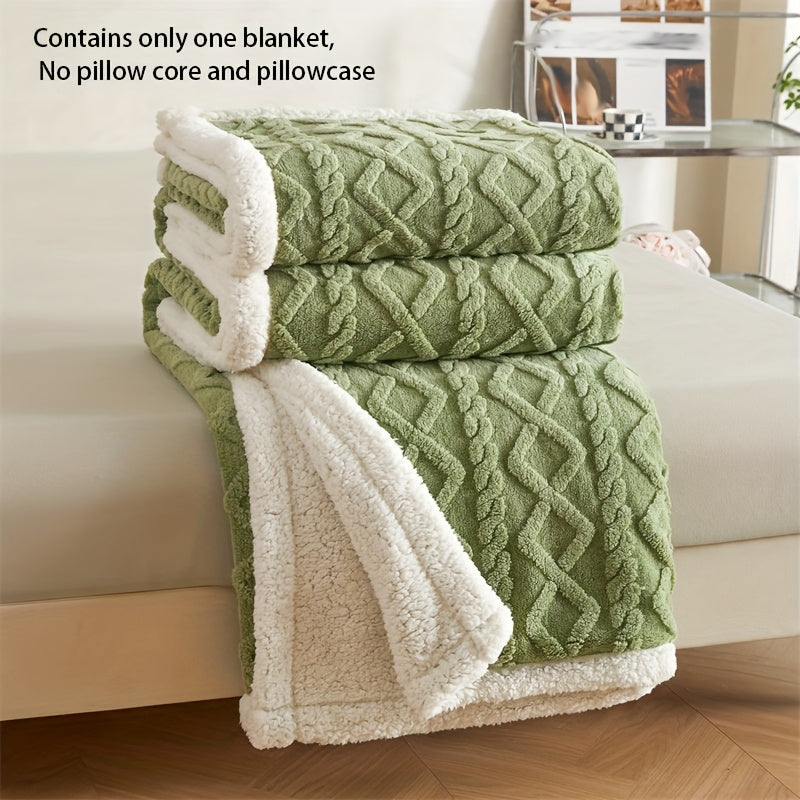 Luxurious Matcha Green Double-Layer Taffeta Fleece Blanket - Featuring 210g of Lamb Velvet and 220g of Cuff for Ultimate Comfort. Perfect for Bedroom, Living Room, or Office - Suitable for All Seasons. Easy to Clean in the Washing Machine with a