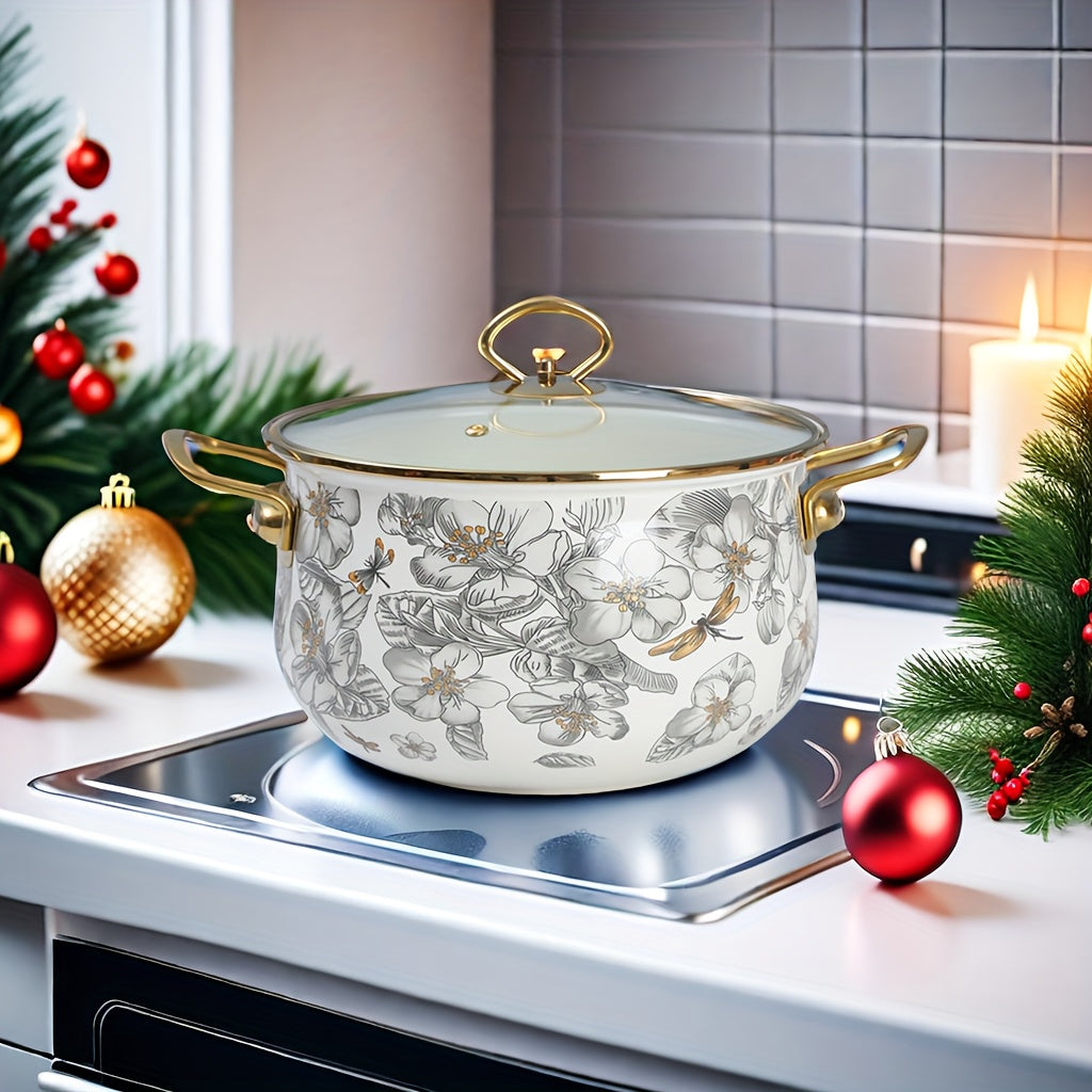 Premium Enamel Cooking Pot, ideal for Soup and Stew, with Easy-to-Clean Non-Stick Surface. Versatile for use in Home Kitchens and Restaurants, compatible with Gas and Electric Stoves. Perfect for Holiday Gatherings and as Gifts.