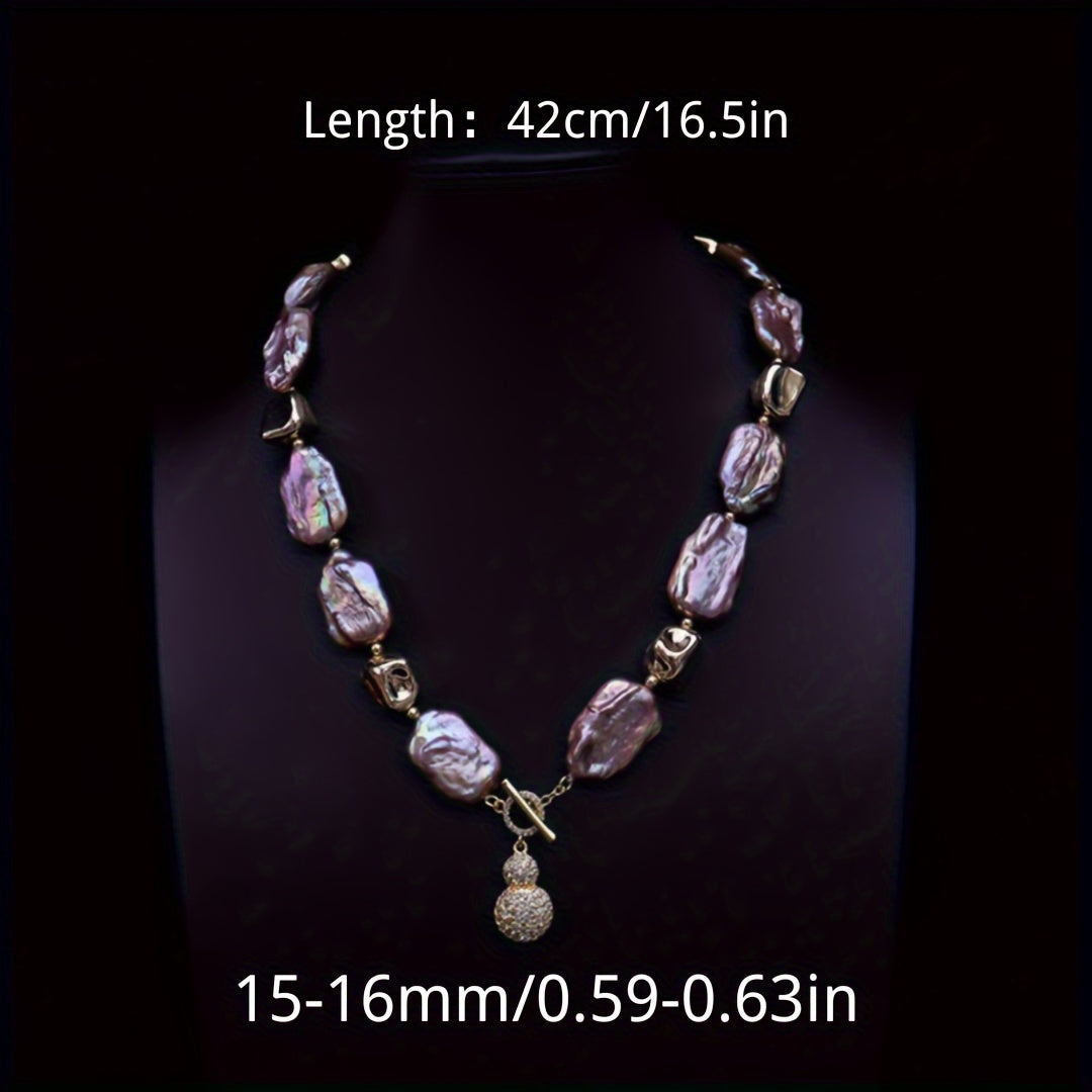 Luxurious Court Style Clavicle Chain featuring an Elegant Baroque Freshwater Pearl Necklace - Ideal for both Casual Attire and Special Occasions. Includes Gift Box.