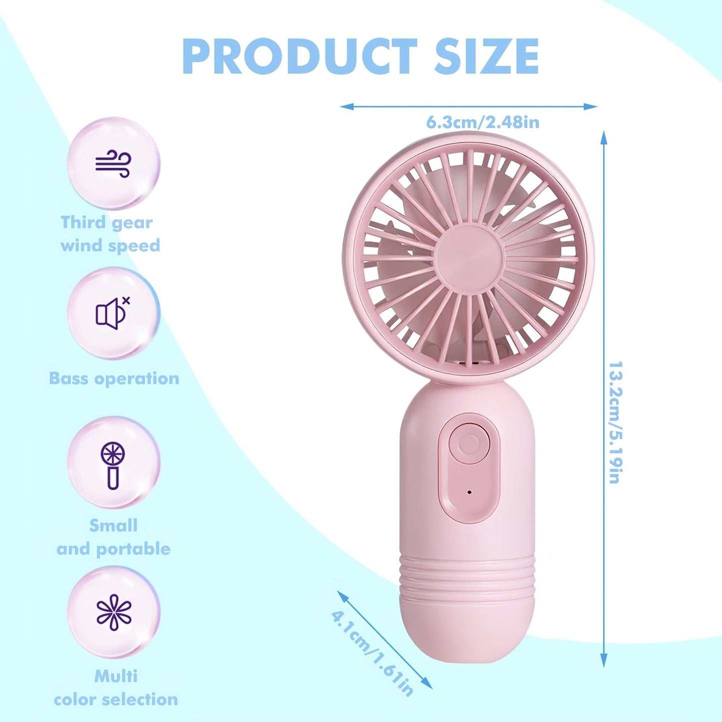 Compact Personal Fan for Travel with 3 Speeds, USB Rechargeable Battery Operated Mini Fan for Eyelashes