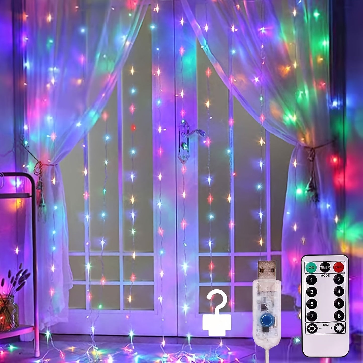 These USB-Powered Fairy Curtain Lights come with a remote control and feature 8 different modes, dimmable settings, and a timer. They are perfect for adding ambiance to weddings, parties, home decor, and bedroom decor. Choose from 300, 200, or 100 LEDs