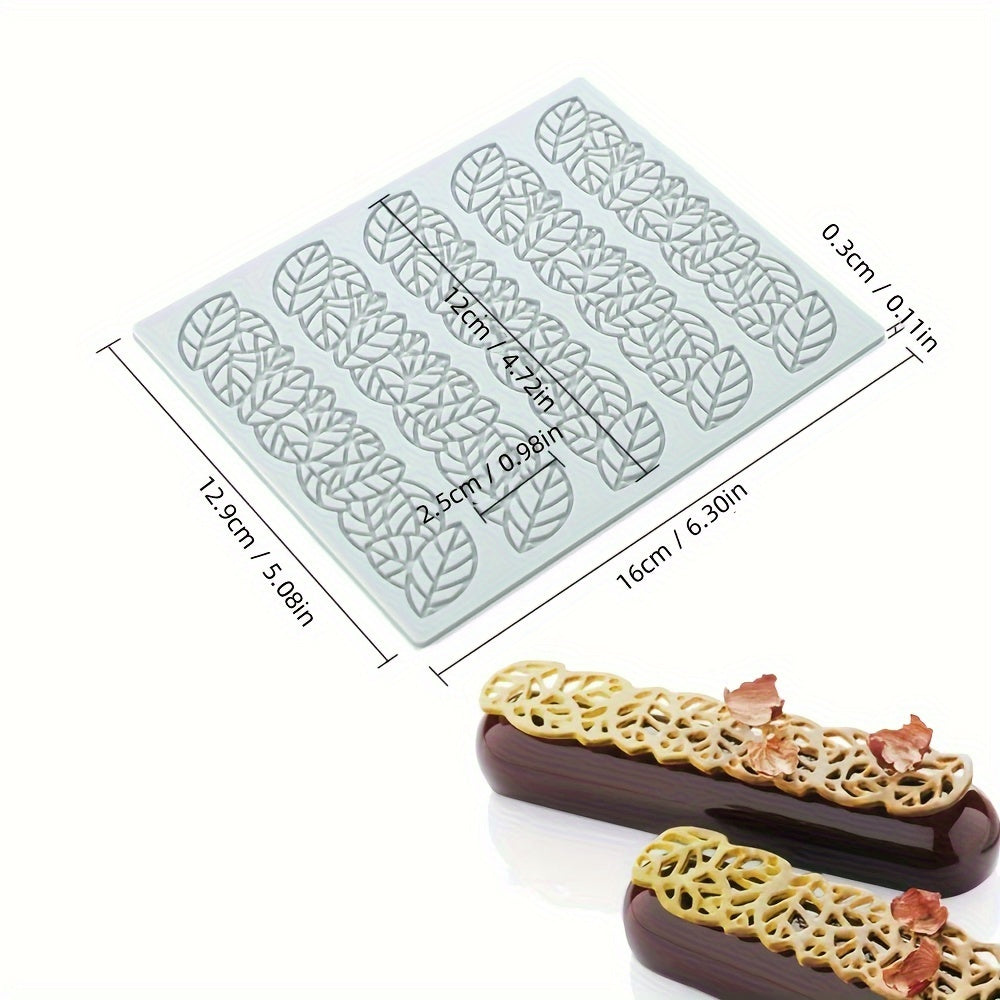 Silicone cake lace mat featuring elegant heart and bubble leaf designs, ideal for decorating Western pastries and chocolates. This food-safe baking mold is perfect for both home and professional use.