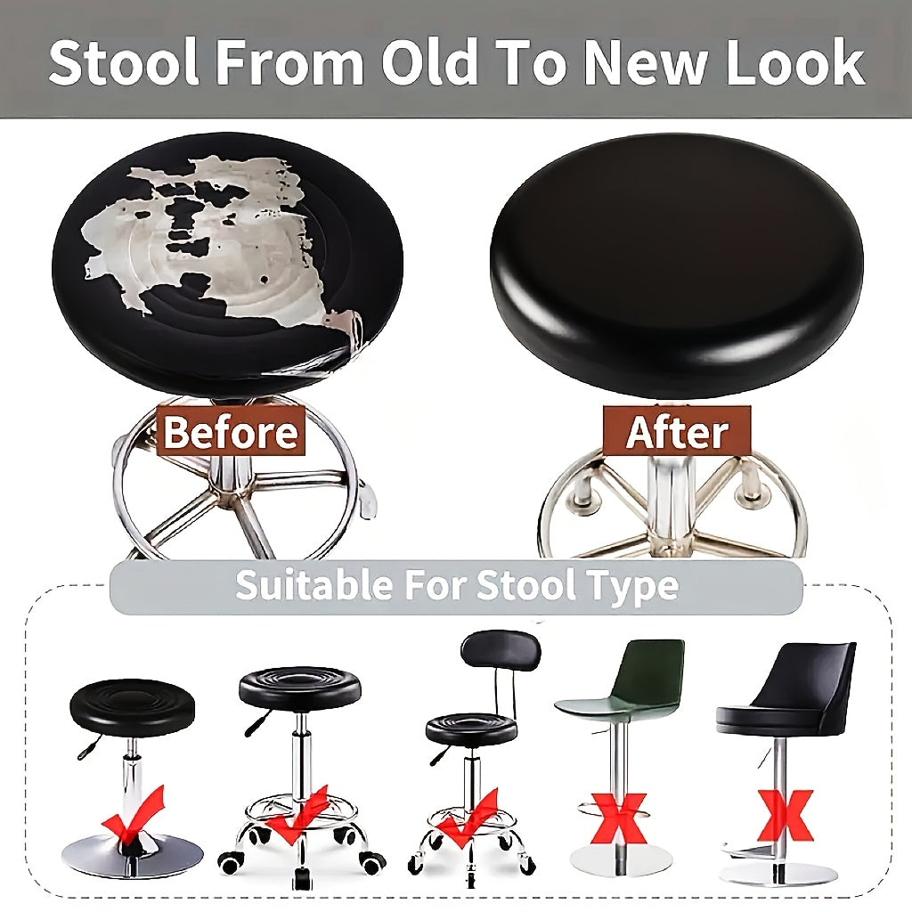 Faux leather stool cover for bar chairs, waterproof and elastic, made of professional PU material. Suitable for beauty workers with normal hair styles.