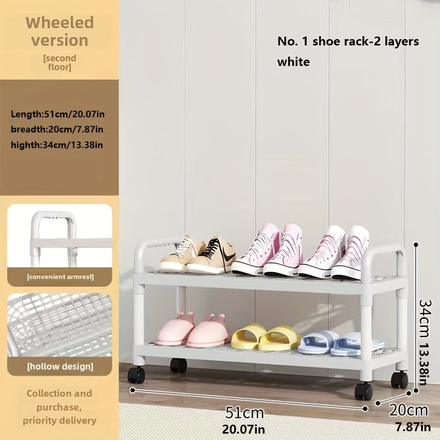 Free Standing Multi-Layer Plastic Shoe Rack with Wheels, Holds Many Shoes, Perfect for Dorms and Rentals, Easy to Assemble