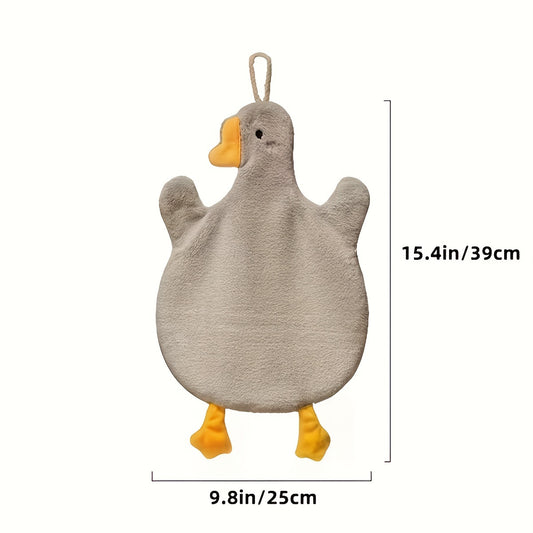 Cartoon Duck Hand Towel: Super absorbent, quick dry, and machine washable. Suitable for kitchen, bathroom, or bedroom. Made of 85% polyester and 15% acrylic blend with a modern style woven weave. 100gsm.