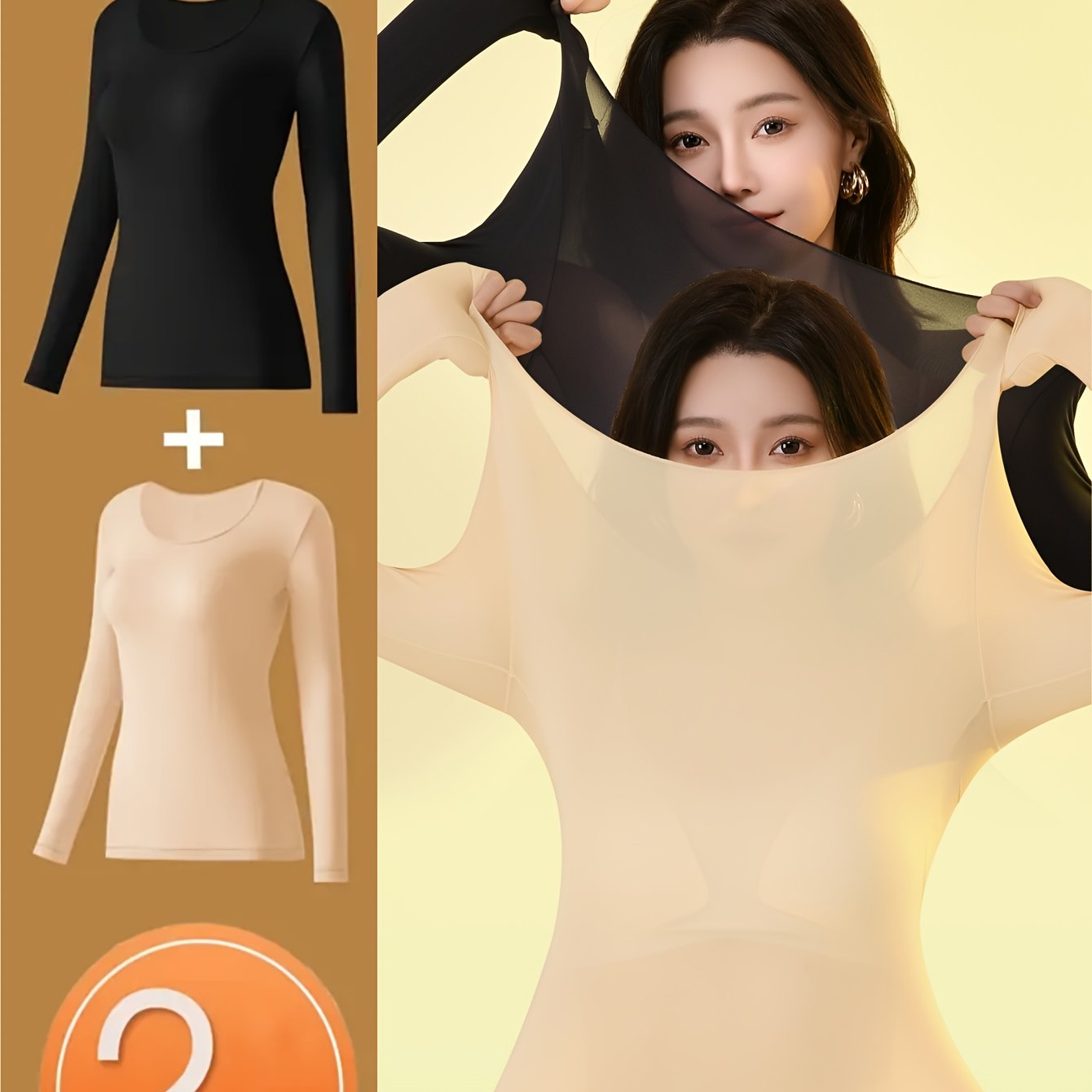 2-piece seamless warm long sleeve shapewear set for women, perfect for autumn.