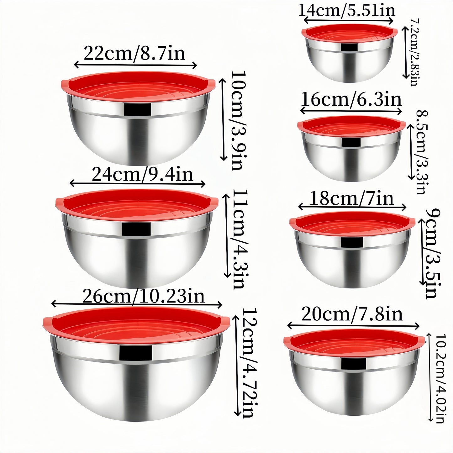 Set of 14 Stainless Steel Mixing Bowls with Lids - Resistant to Rust, Safe for Dishwasher Use for Baking, Cooking, and Serving - Great for making Salads, Eggs, and Various Dishes - Essential Kitchen Tool for the Holiday season.