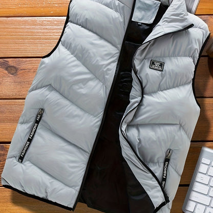 Men's Zipper Pocket Stand Collar Winter Vest