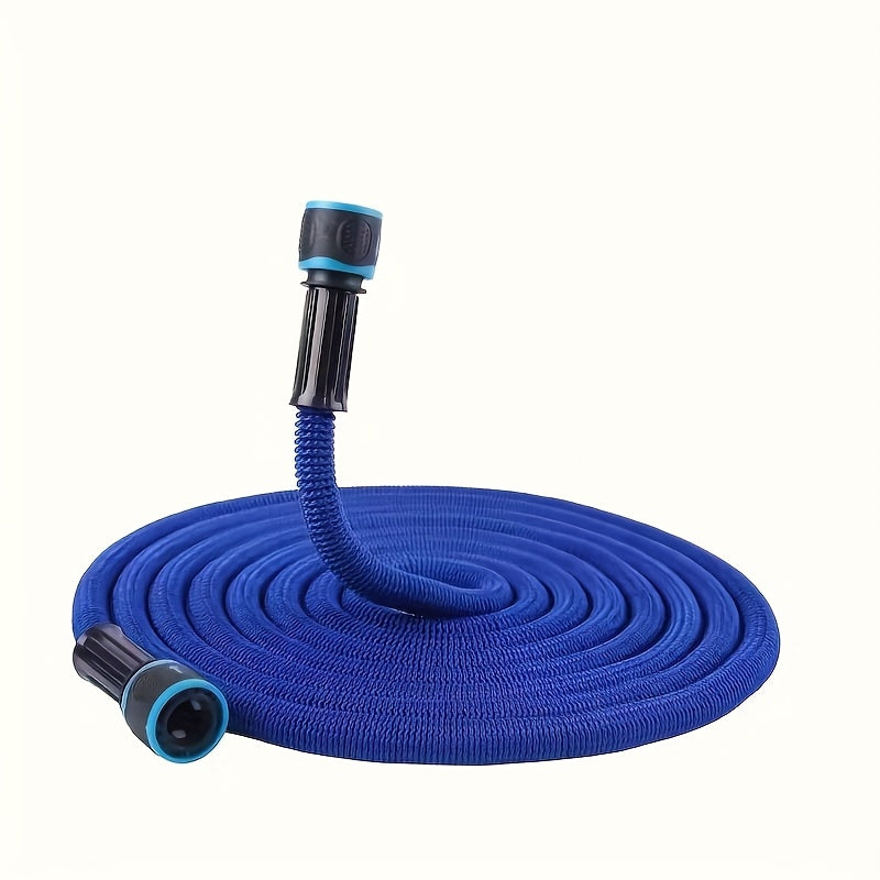 YIJU Expandable Garden Hose with High-Pressure Spray Nozzle & Multi-Thread Connectors - Available in 22.86m, 15.24m, and 7.62m Lengths, Blue Rubber Design for Cleaning, Washing, and