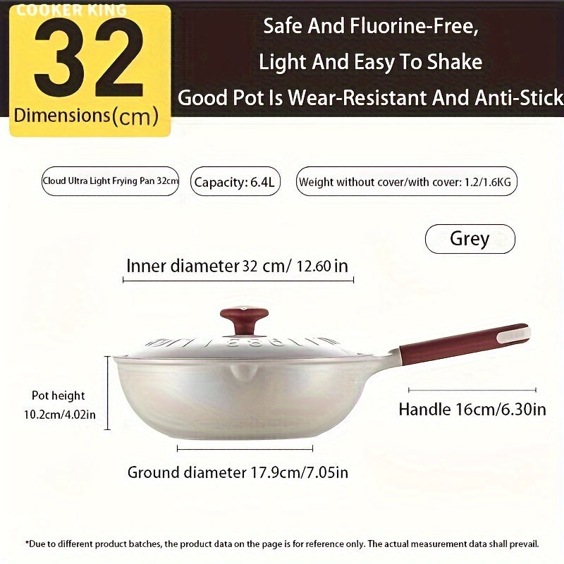 The Cooker King Nonstick Ceramic Saute Pan is available in 28, 30, and 32cm sizes. This healthy jumbo cooker is induction compatible and free of PFOA and PFAS. It comes with a lid and features a non-toxic, deep frying skillet design. The stay cool handle