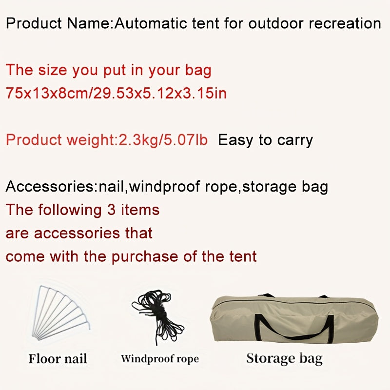 Fully automatic 4-person tent in lush green with durable poles, waterproof polyester blend, easy zip closure, portable for all seasons.