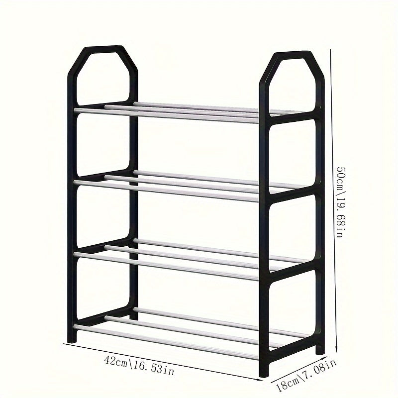 Durable 4-Tier Metal Shoe Rack with Black Frame & White Plastic Shelves - Simple Assembly, No Tools Required, Odor-Free - Great for High Heels & Everyday Footwear - Suitable for Bedroom, Entryway, Home & Business - Shoe Storage Solution