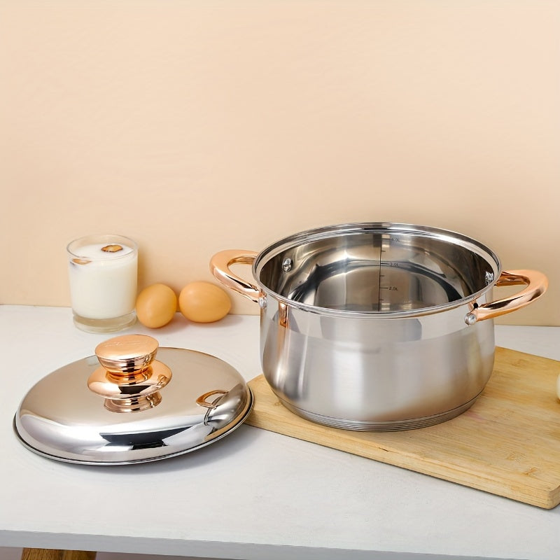 High-Quality Stainless Steel Soup Pot with Dual Handles - Features 5-Layer Bottom and Mirror Finish, Suitable for Induction Cookers, Ideal for Making Stews, Sauces, and Desserts