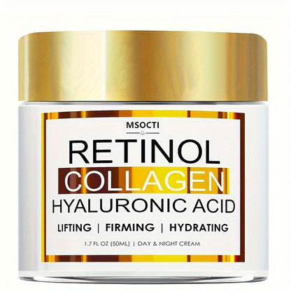 1.7 FL.OZ (50ML) Retinol Collagen Firming Cream with Hyaluronic Acid, Aloe, Green Tea, Vitamin E, and Jojoba Oil for Hydrated, Smoother, Lifted Skin.