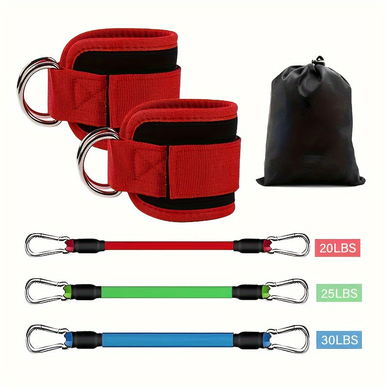 5 ankle resistance bands with straps for leg and hip training, muscle exercise, and yoga.