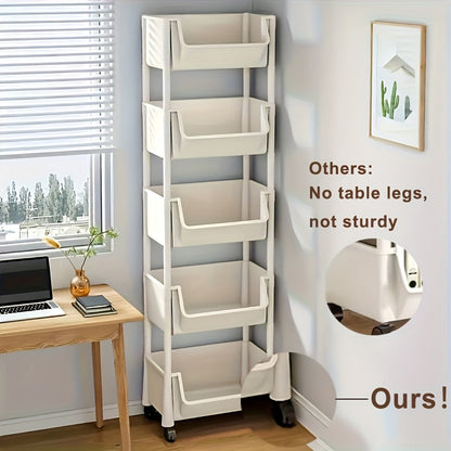 Sturdy Rolling Storage Cart with 4/5 Tiers - Multipurpose Plastic Organizer for Kitchen, Bathroom, Living Room, and Office, Portable and Easy to Move, Ideal for Bookshelf or Balcony Storage.