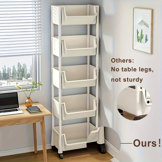 Sturdy Rolling Storage Cart with 4/5 Tiers - Multipurpose Plastic Organizer for Kitchen, Bathroom, Living Room, and Office, Portable and Easy to Move, Ideal for Bookshelf or Balcony Storage.