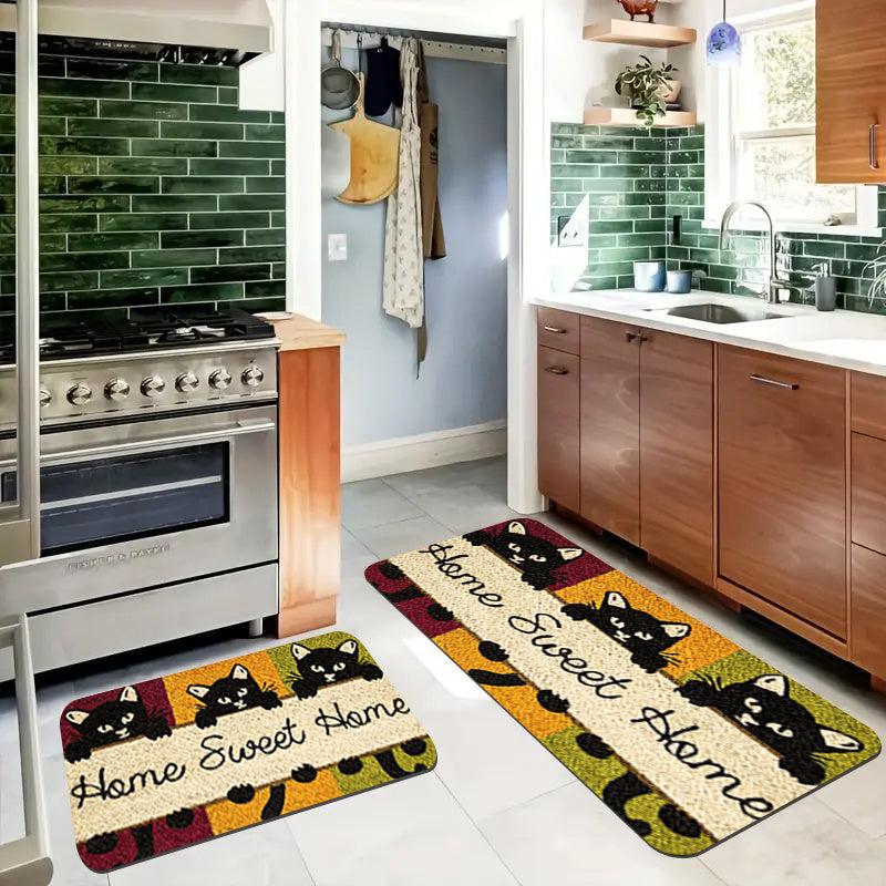 An enchanting rug designed with playful cartoon cats to reduce fatigue, perfect for entryways, living rooms, bedrooms, kitchens, and bathrooms with anti-slip features.