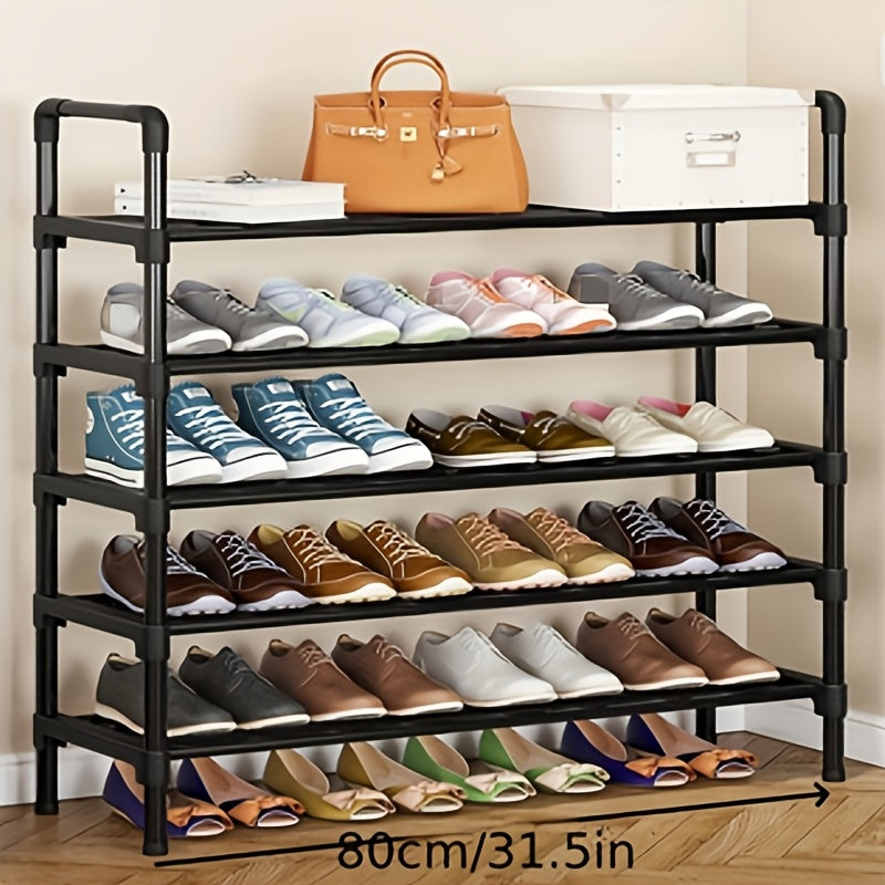 Versatile black metal shoe rack for entryway, bedroom, or outdoor storage; non-waterproof for use in garden, lawn, or patio.