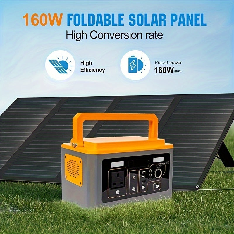 160W Portable Solar Panel with high slew rate, foldable design and adjustable kickstand, perfect for outdoor camping and RV off-grid systems.