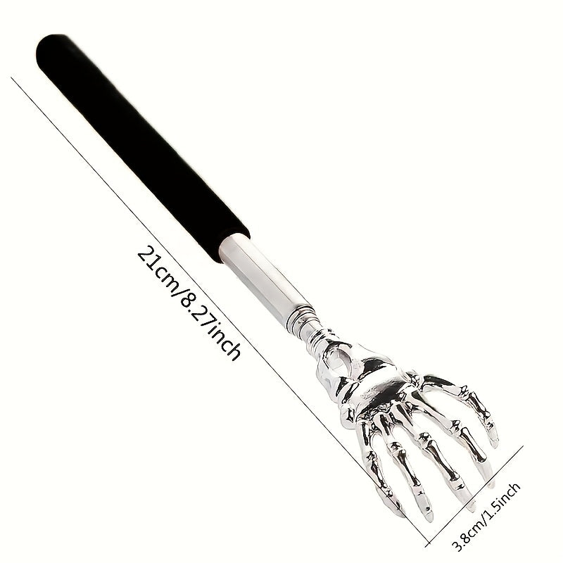 Stainless steel back scratcher with extendable claw, adjustable, portable, ergonomic handle, 3 color options, great for massage and relieving itch.