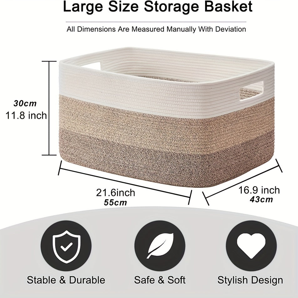 One large rectangular blanket basket measuring 54.86cm X 42.93cm X 29.97cm, perfect for storing gifts and blankets. This woven storage basket is ideal for organizing the living room and features convenient handles for easy transportation.