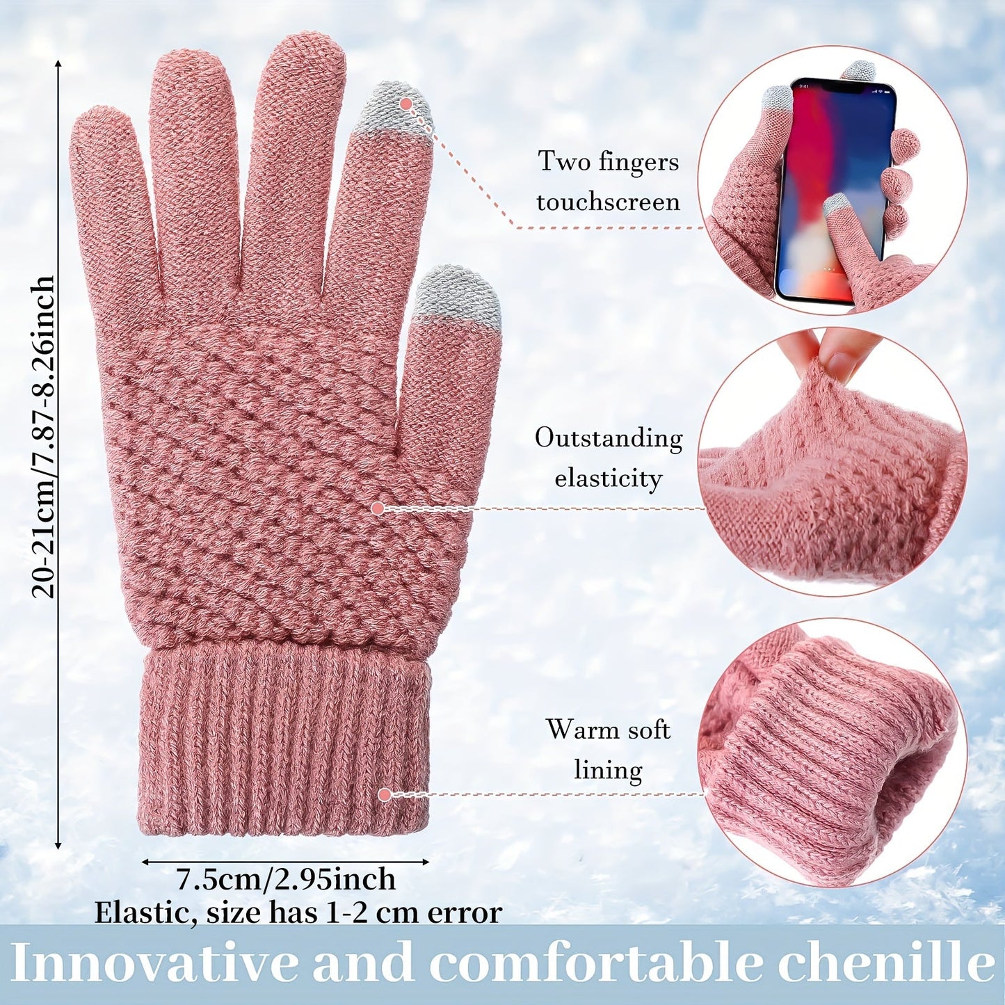 Winter Accessories Set for Women - Includes Polyester Knitted Beanie Hat with Pompom, Ear Warmers, Touch Screen Gloves, and Scarf - Perfect for Skiing and Outdoor Sports