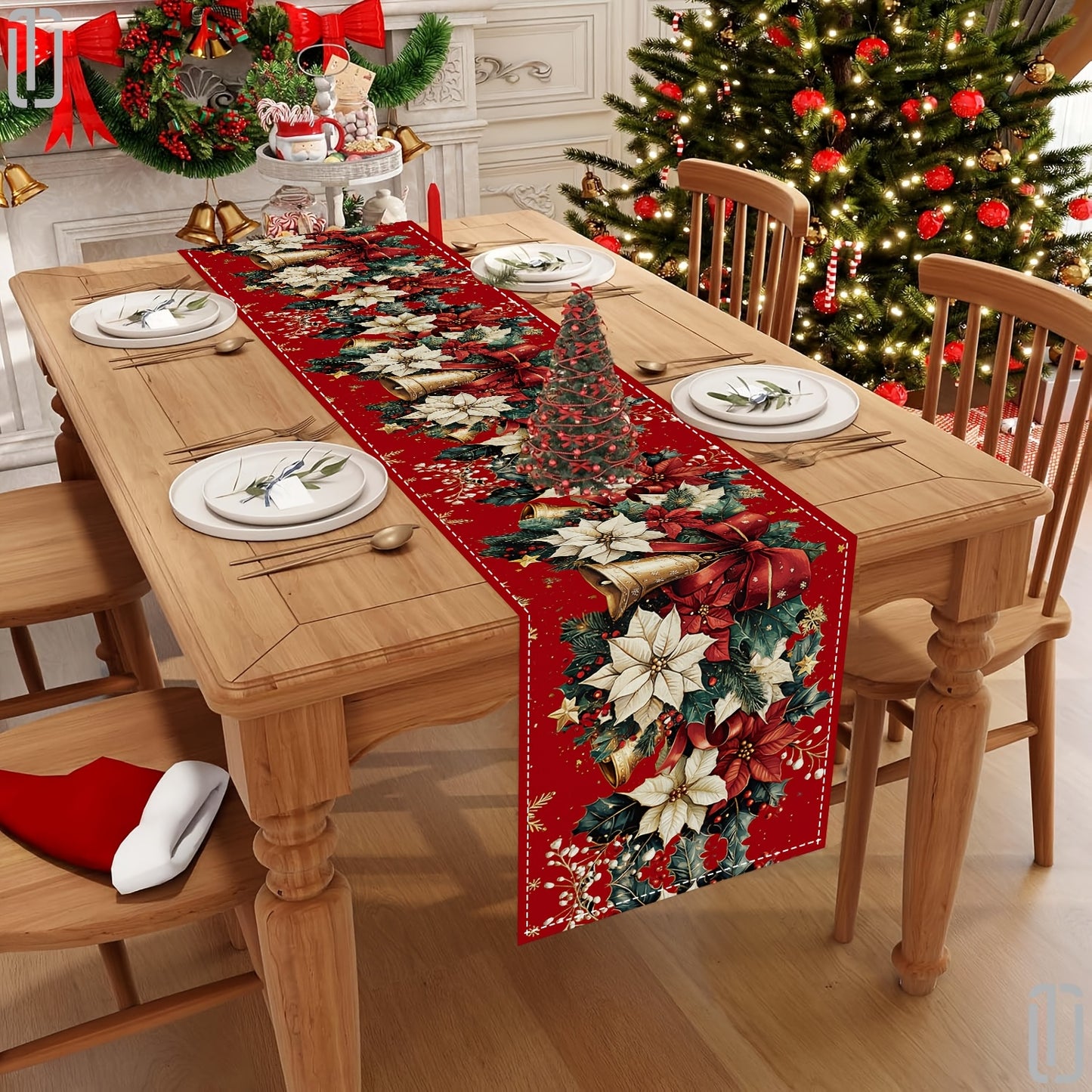 4 pieces buffalo plaid Christmas table set: includes 1 table mat, 1 thermal mat, 1 table cover, and 1 table runner. Perfect for holiday decorating or as a gift.