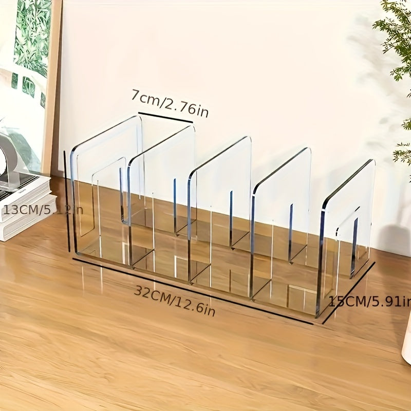 Acrylic handbag organizer with 4 dividers for closet purse storage.