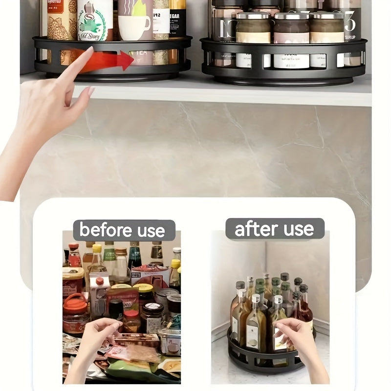 Round 3-Tier Rotating Storage Rack for Kitchen - Versatile Organizer for Spices, Cosmetics, Salt, Sauce, and Vinegar!