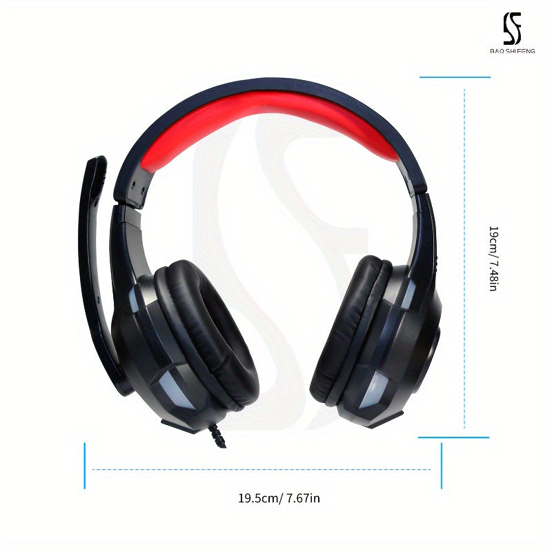 Anime gaming headset with microphone, 7.1 surround sound, push-to-talk control, noise isolating ear cup design, plastic material, 3.5mm jack, wired for desktop, laptop, and console gaming.