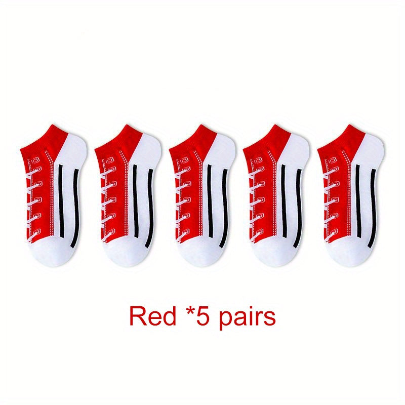 Men's fashion shoe pattern sports casual cotton socks, 5 pairs.