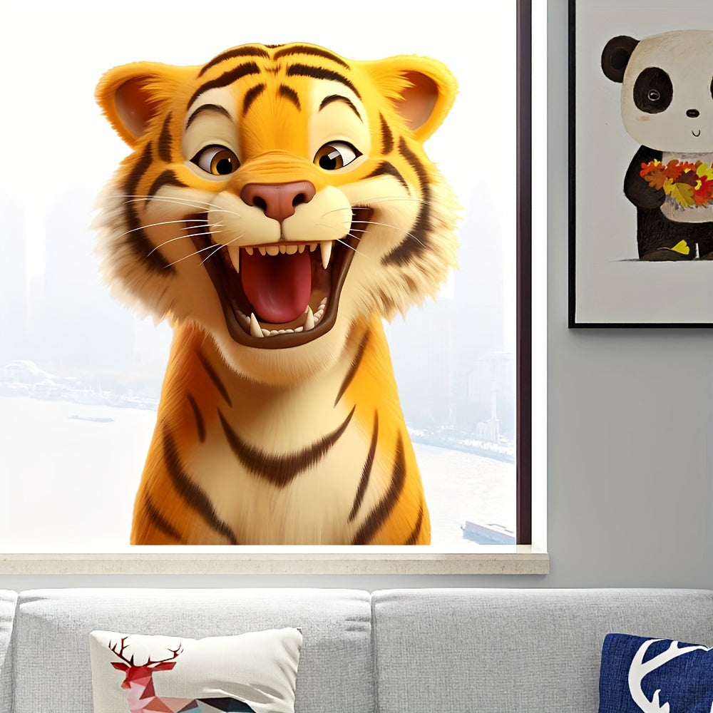 Add a touch of charm to your bedroom and living room windows with this cute Tiger Cartoon electrostatic glass sticker. This classic style sticker is 2mil thick and reusable, making it a perfect decor accessory for your home.