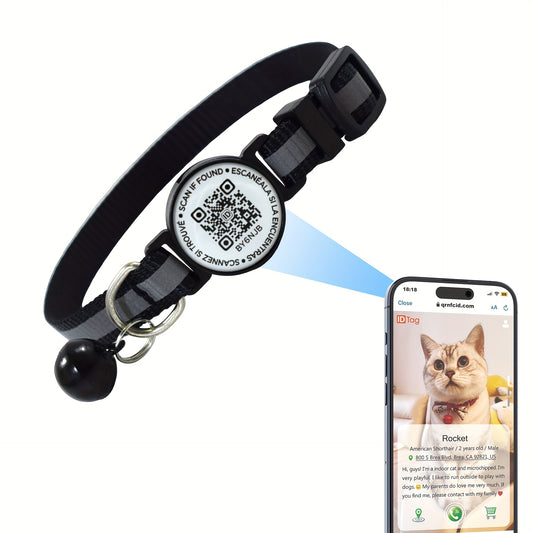 Reflective QR Code Pet Collar for Cats & Small Dogs - High Visibility at Night, Anti-Lost Feature, Striped Polyester