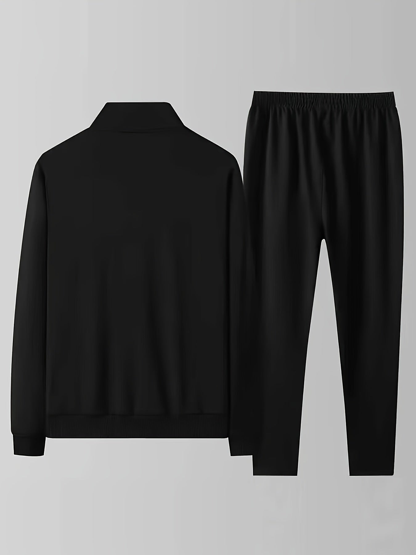 Polyester tracksuit set for men with jacket and long pants in solid color.